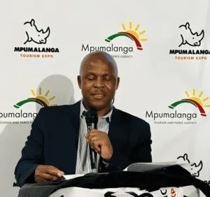 Mpumalanga Tourism and Parks Agency (MTPA) Acting CEO, Mr. Justus Mohlala, delivers a keynote speech at the Mpumalanga Tourism Expo Media Launch in Mbombela on Thursday, August 15.