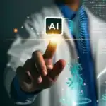 Digital AI interface with healthcare and human body graphics.
