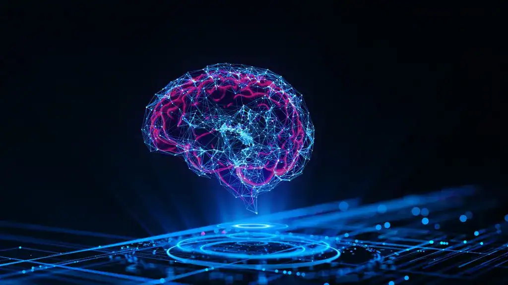 Powered digital brain with interconnected neural nodes.
