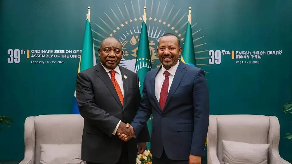 Ethiopian Prime Minister Abiy Ahmed and South African President Cyril Ramaphosa at the African Union Summit