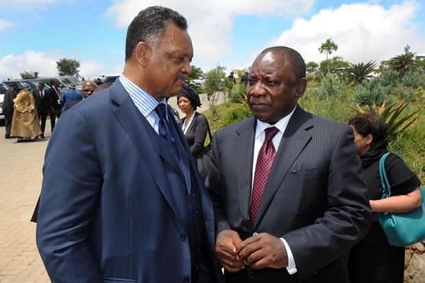 Jesse Jackson - Veteran American civil rights leader Jesse Louis Jackson Sr, with President Cyril Ramaphosa