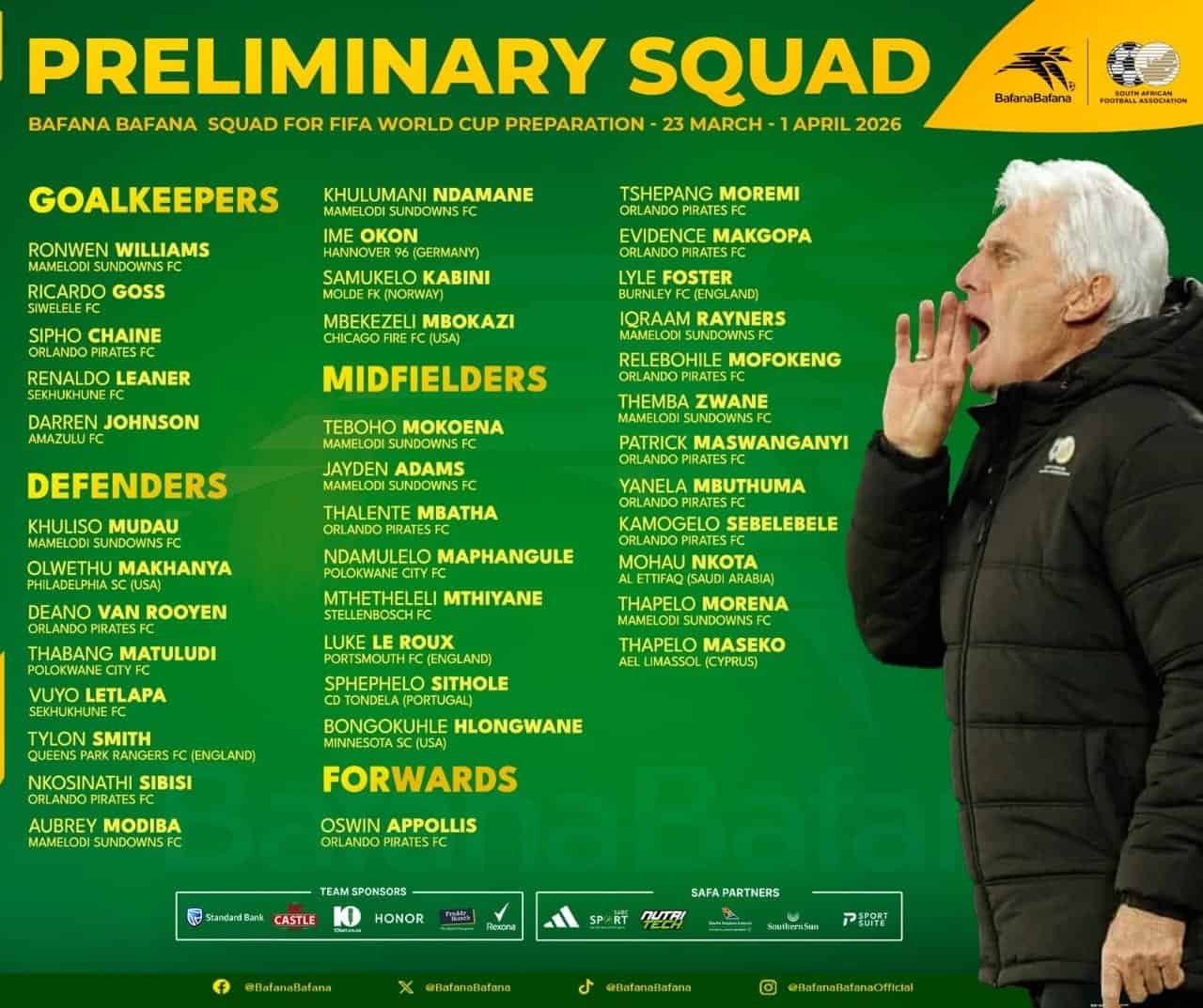 Bafana Bafana v Panama squad