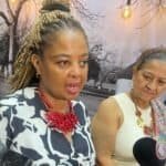 SANParks CEO Hapiloe Sello (with red) and SANParks Interim Board Chairperson Beryl Ferguson speaking with the media at the SANParks stand during the Africa’s Travel Indaba 2026 in Durban