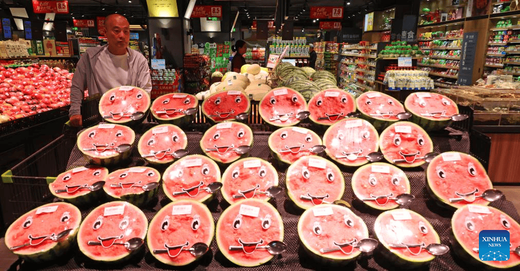 A customer shops for fruits at a supermarket in Lianyungang, east China's Jiangsu Province, June 10, 2026. China's consumer price index (CPI), a main gauge of inflation, rose 1.2 percent year on year in May, official data showed Wednesday.