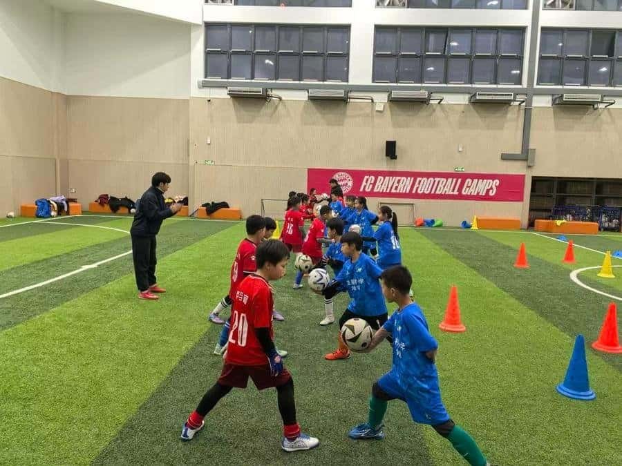 football training session at Wansongyuan Road Primary School.
