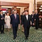 Xi Jinping, general secretary of the Communist Party of China Central Committee and Chinese president, and his wife Peng Liyuan attend the luncheon hosted by Kim Jong Un, general secretary of the Workers' Party of Korea and president of the State Affairs of the Democratic People's Republic of Korea (DPRK), and Kim's wife Ri Sol Ju, in Pyongyang, the DPRK, June 9, 2026.