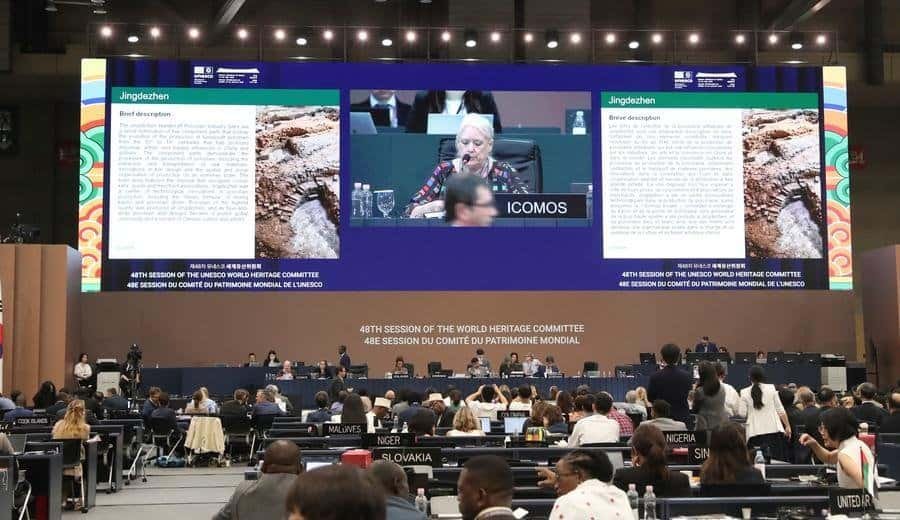 This photo taken on July 25, 2026 shows a scene during the 48th session of the World Heritage Committee in Busan, South Korea. (Xinhua/Yao Qilin)