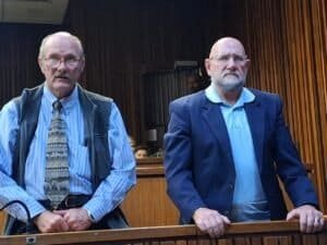 Former apartheid police sergeants Abraham Hercules Engelbrecht, 61, and Pieter Stander, 60, appeared before the Pretoria High Court sitting in Benoni on Tuesday for sentencing after they were found guilty on 2 December 2025 of the premeditated murder of Caiphus Nyoka. Photo: X/WorldofThabiso