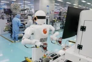 A robot works at a factory of LS City Technology (Jiangsu) Co., Ltd. in Yancheng City, east China's Jiangsu Province, July 25, 2026. (Xinhua/Mao Jun)