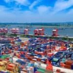 An aerial drone photo taken on May 17, 2026 shows a view of the Longtan Container Terminal at Nanjing Port, east China's Jiangsu Province.   (Photo by Yang Suping/Xinhua)