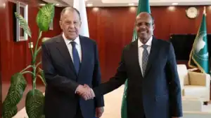 Russian Foreign Minister Sergey Lavrov and the Chairperson of the African Union Commission, Mahmoud Ali Youssouf