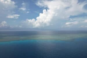 An aerial drone photo taken on May 23, 2026, shows a view of Xianbin Jiao in the South China Sea. Xianbin Jiao in the northeastern area of China's Nansha Qundao is a traditional and important operation area for Chinese fishermen. (Xinhua/Zhang Rui)