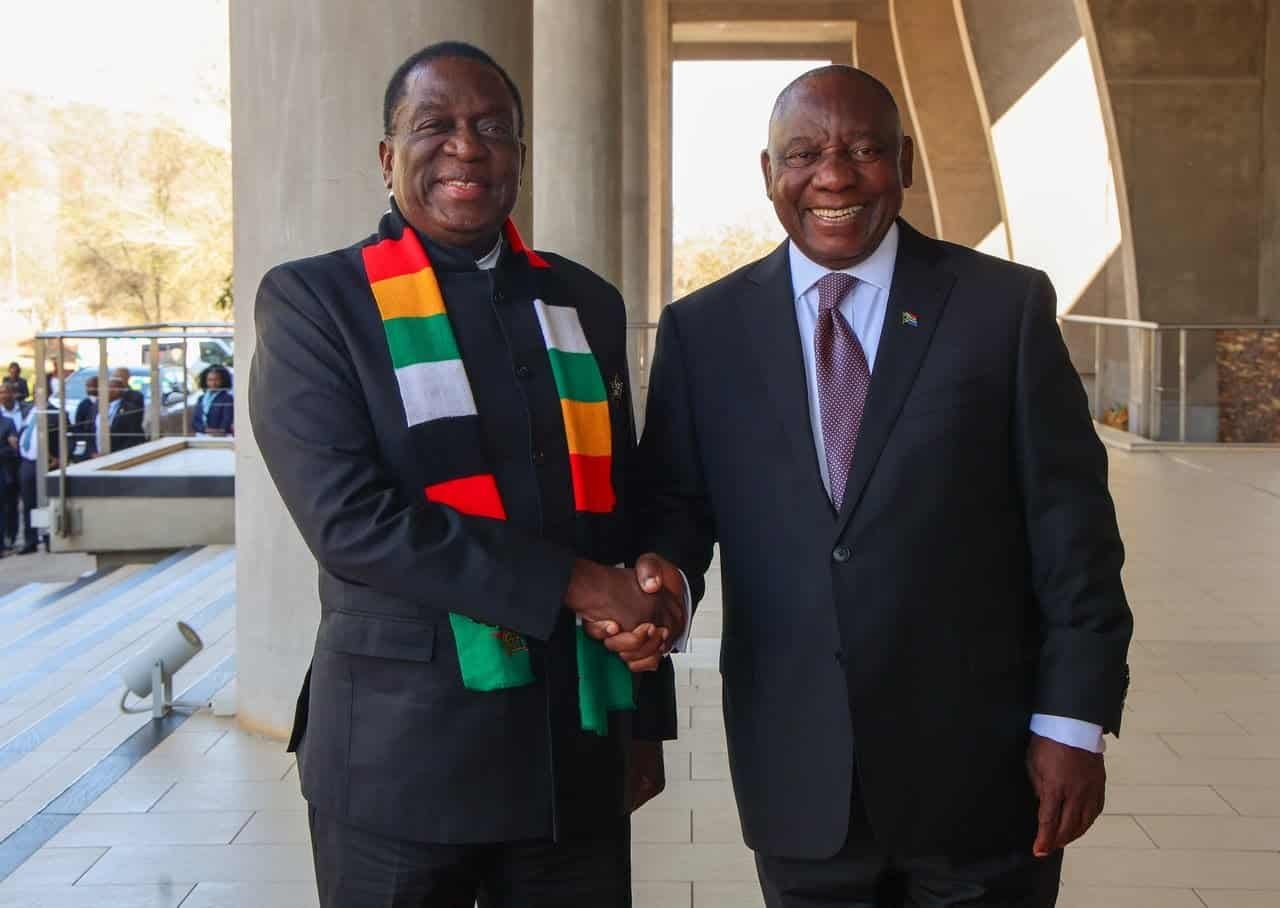 President Cyril Ramaphosa with Zimbabwean President Emmerson Mnangagwa at the fourth session of the South Africa-Zimbabwe Bi-National Commission in Pretoria