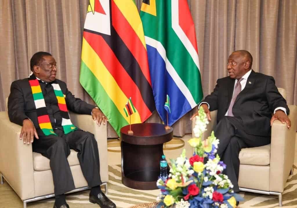 President Cyril Ramaphosa with Zimbabwean President Emmerson Mnangagwa at the fourth session of the South Africa-Zimbabwe Bi-National Commission in Pretoria