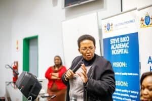Gauteng Health MEC Faith Mazibuko at the Steve Biko Academic Hospital in Pretoria