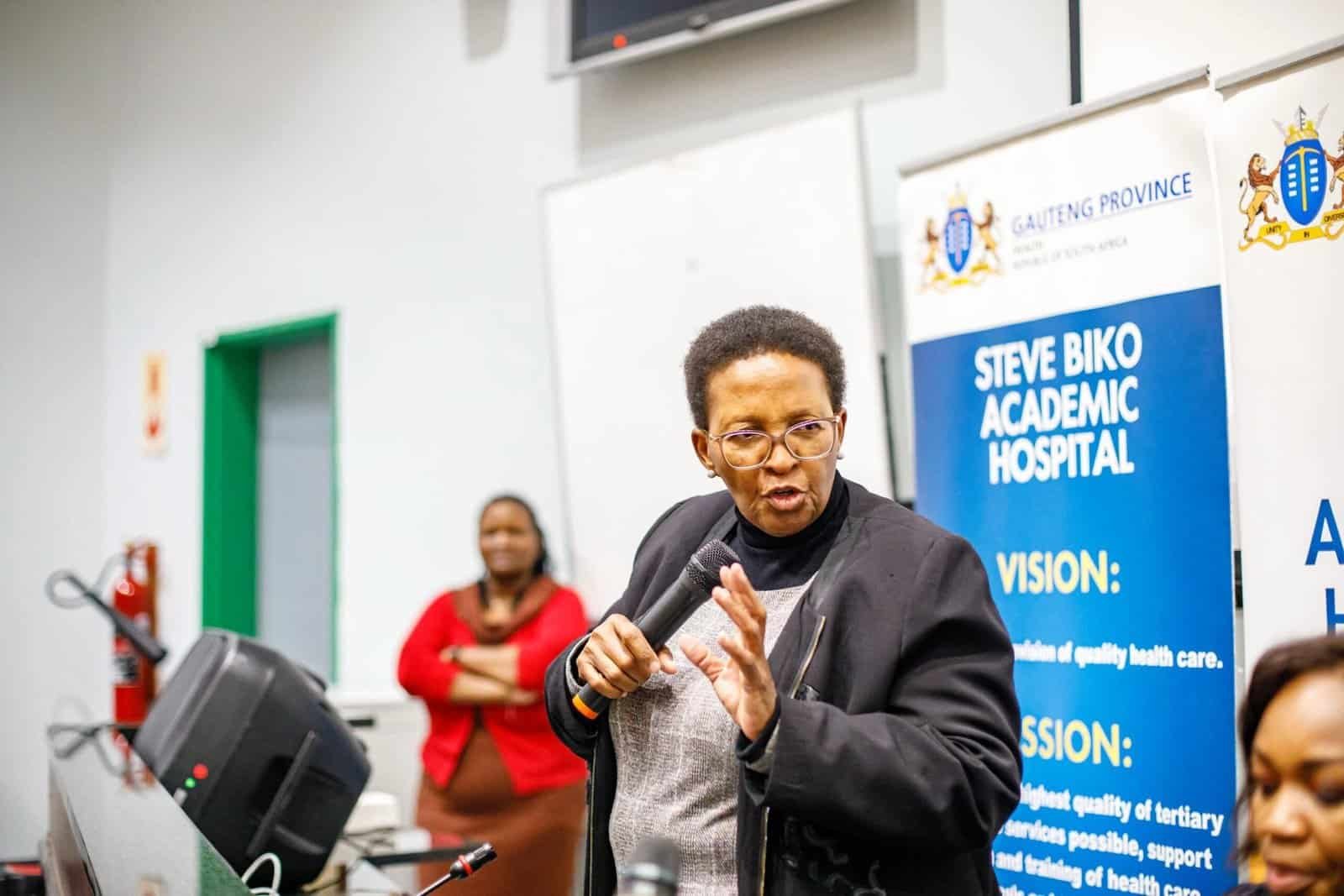 Gauteng Health MEC Faith Mazibuko at the Steve Biko Academic Hospital in Pretoria