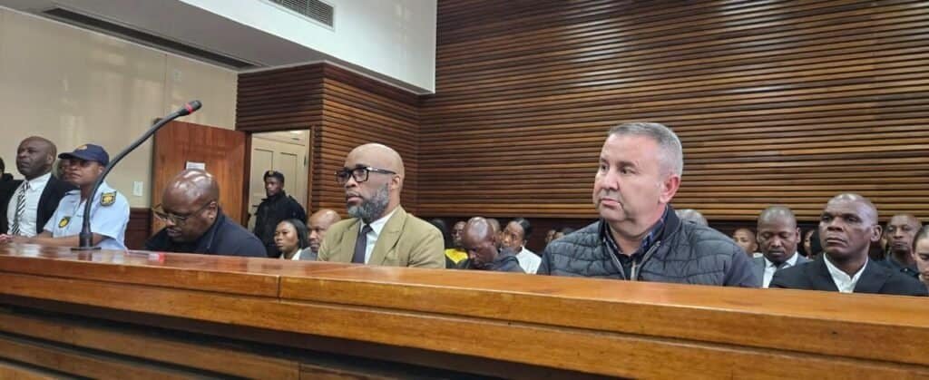 Former EMPD Acting Deputy Chief Julius Doctor Mkhwanazi, Vusumuzi “Cat” Matlala and Christ Steyn have appeared in the Germiston Magistrates’ Court over allegations involving the illegal use of municipal vehicles fitted with blue lights and sirens. Photo: X/cbdoilRSA