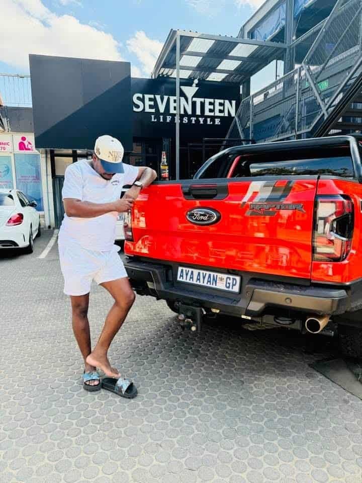 Peter “Greater Gagash” Nonyane with the Ford Raptor outside Seventeen Lifestyle in Pretoria