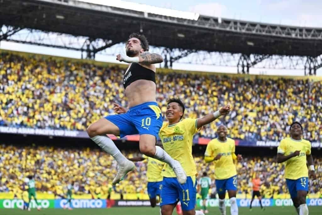 Mamelodi Sundowns are now one victory away from a blockbuster FIFA Intercontinental Cup final against Paris Saint-Germain after conquering Al Ahli in Pretoria on Saturday. Photo: Mamelodi Sundowns