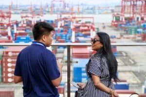 Guests visit Nansha Phase IV Fully Automatic Terminal of Guangzhou Port in Guangzhou, south China's Guangdong Province, Sept. 3, 2026. (Xinhua/Lu Hanxin)