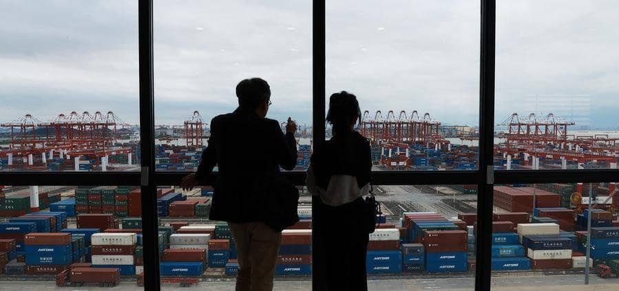 Guests visit Nansha Phase IV Fully Automatic Terminal of Guangzhou Port in Guangzhou, south China's Guangdong Province, Sept. 3, 2026. (Xinhua/Gao Jing)