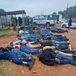Police and soldiers have arrested 121 suspected illegal miners and recovered five firearms during a major Operation Prosper/Karabo crackdown in Mphahla village, within the Fochville policing precinct on the West Rand. Photo: Supplied