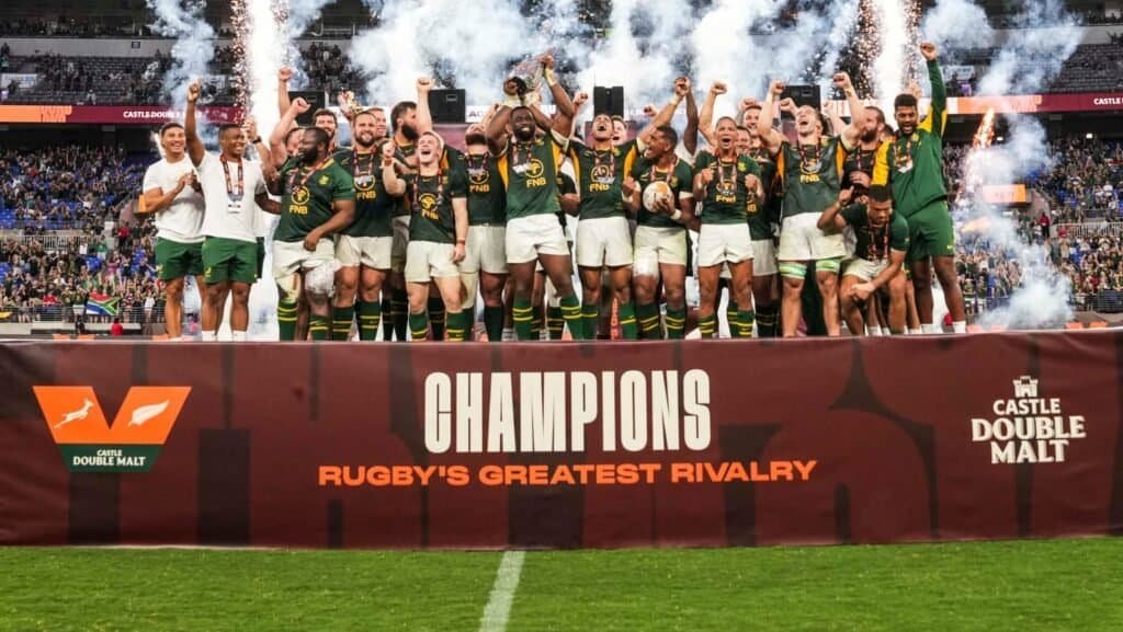 The Springboks have sealed their status as the dominant force in world rugby, defeating New Zealand to clinch the inaugural four-Test Rugby’s Greatest Rivalry series. Photo: Springboks