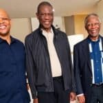 Former President Thabo Mbeki has paid a courtesy visit to Deputy President Paul Mashatile. Mbeki was accompanied by Thabo Mbeki Foundation chief executive officer Max Boqwana. Photo: Supplied