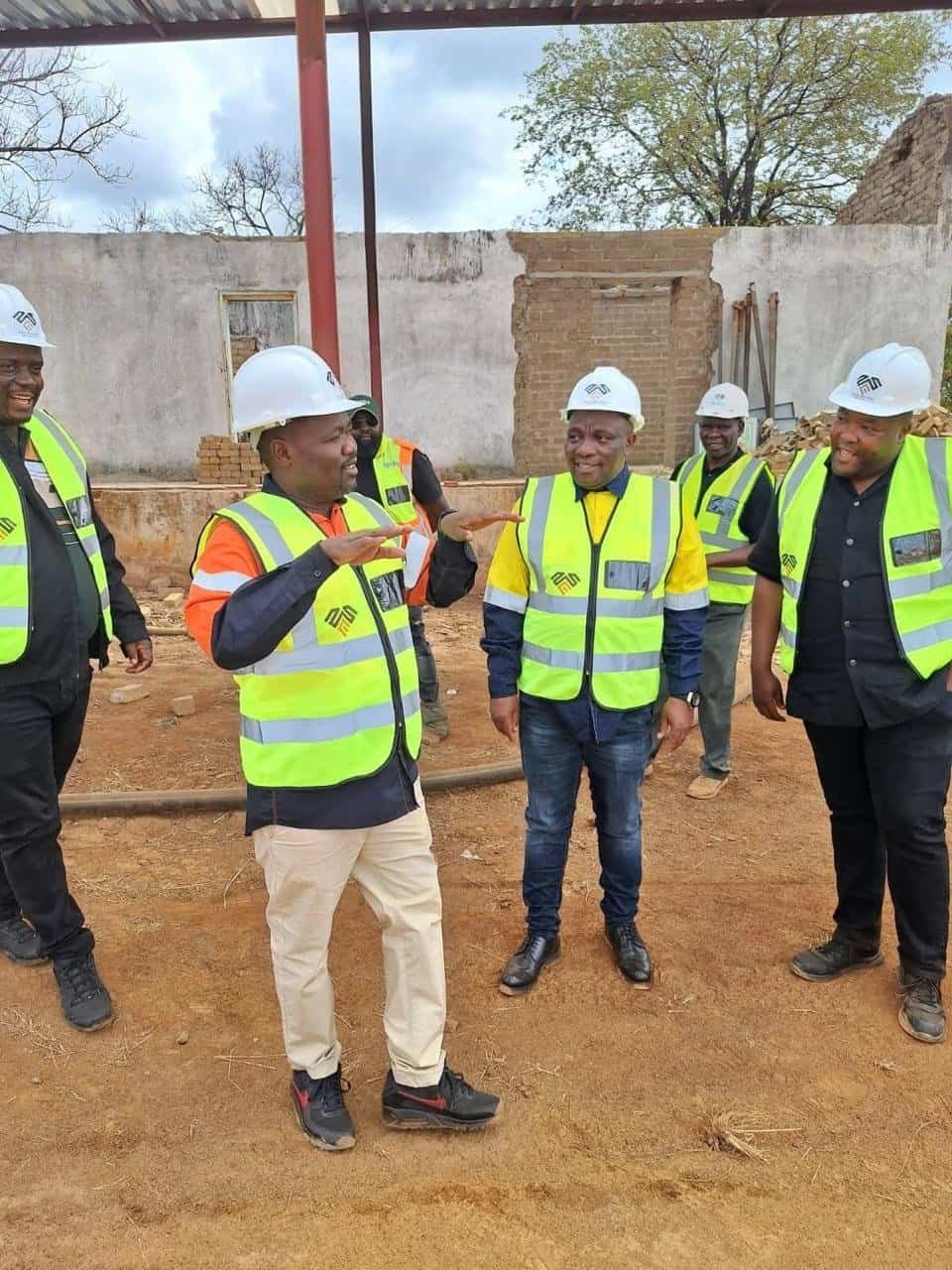 Limpopo MEC for Economic Development, Environment and LEDET Tshitereke Matibe, Vhembe District Municipality Executive Mayor Miyelani Chauke and Hosi Mtititi, Samuel Chauke at the Mtititi Gold Mine in Malamulele, Limpopo.