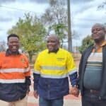Limpopo MEC for Economic Development, Environment and LEDET Tshitereke Matibe, Vhembe District Municipality Executive Mayor Miyelani Chauke and Hosi Mtititi, Samuel Chauke at the Mtititi Gold Mine in Malamulele, Limpopo.