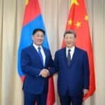 Chinese President Xi Jinping meets with Mongolian President Ukhnaa Khurelsukh on the sidelines of the Shanghai Cooperation Organisation Summit 2026 in Bishkek, Kyrgyzstan, Aug. 31, 2026. (Xinhua/Yan Yan)