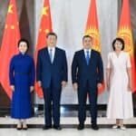 Chinese President Xi Jinping and his wife Peng Liyuan pose for a group photo with Kyrgyz President Sadyr Japarov and his wife Aigul Japarova in Bishkek, Kyrgyzstan, Aug. 31, 2026. Xi held talks with Japarov here on Monday. (Xinhua/Yan Yan)