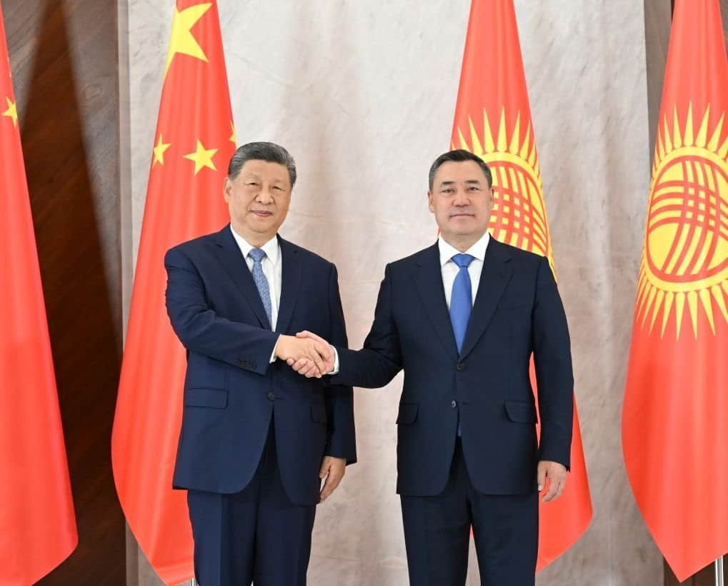 Chinese President Xi Jinping holds talks with Kyrgyz President Sadyr Japarov in Bishkek, Kyrgyzstan, Aug. 31, 2026. (Xinhua/Xie Huanchi)