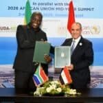 Egyptian Foreign Minister Badr Abdelatty with South African International Relations Minister Ronald Lamola at the Alamein Africa Forum